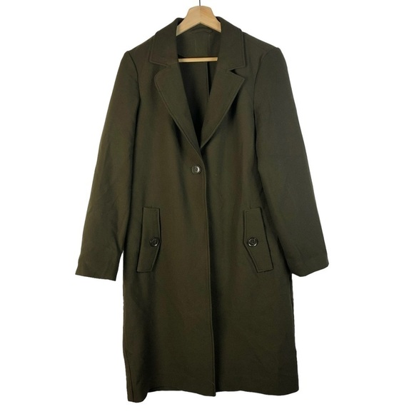 Boutique Olive Green Single Button Longline Trench Coat M - Picture 1 of 3
